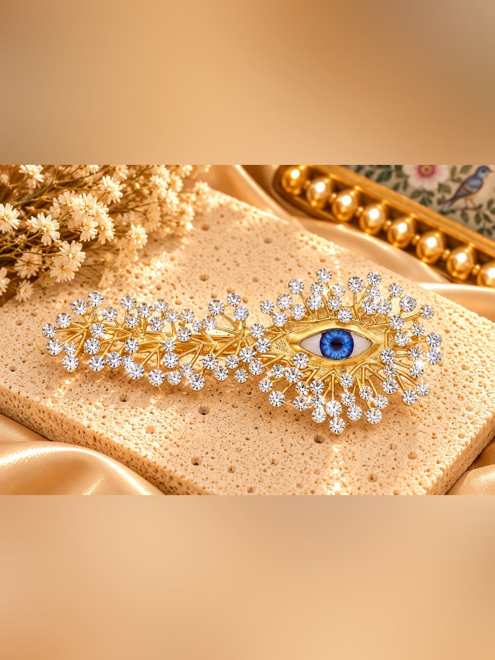Evil Eye Crystal Statement Brooch Gold Tone